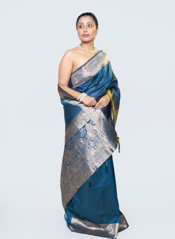Katan Silk with Allover Buta Work- Blue
