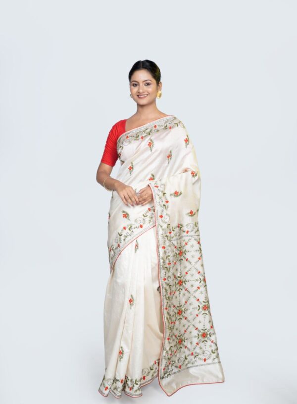 Art Silk with Lambani work in Green & Orange Colour