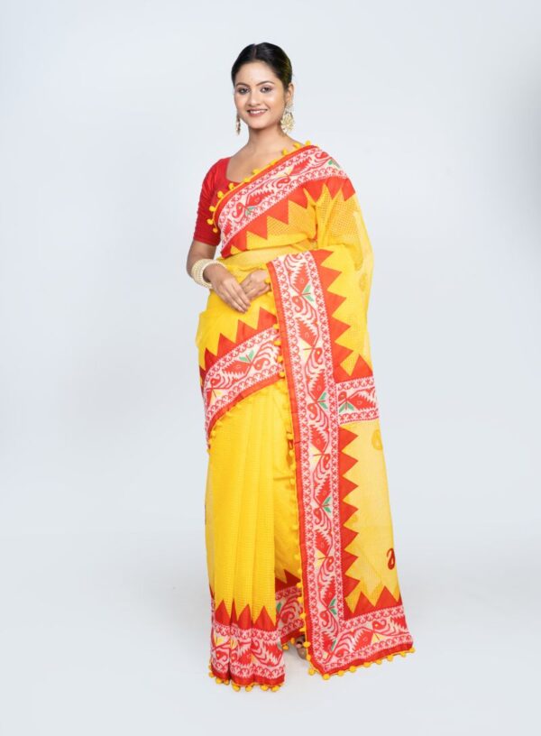 Resham Kota with Applique work- Yellow & Red