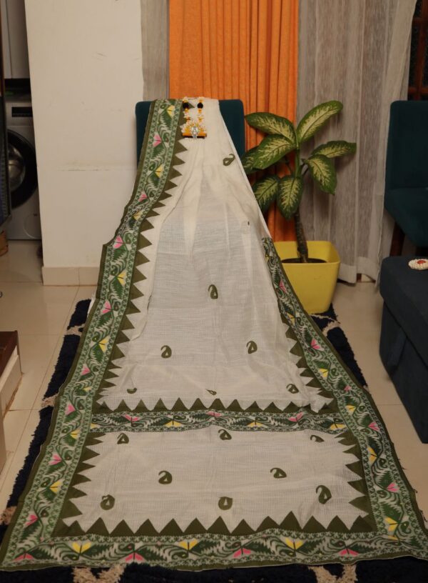 Resham Kota with Applique work- White & Green