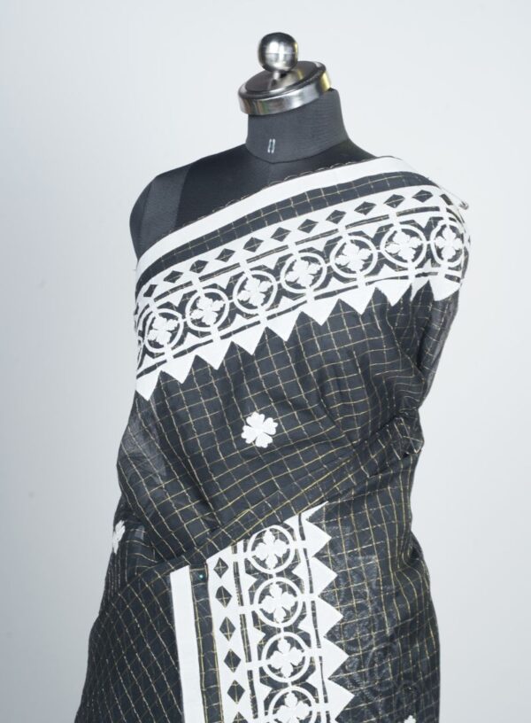 Tant Kota with Applique work- Black & White