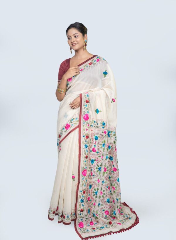 Tussar Cotton with Lambani Stitch- Blue Pink