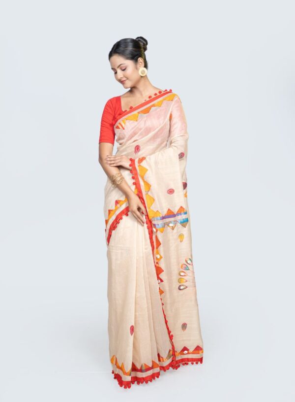 Khadi Cotton with Mayur Applique work- Cream & Multicolour