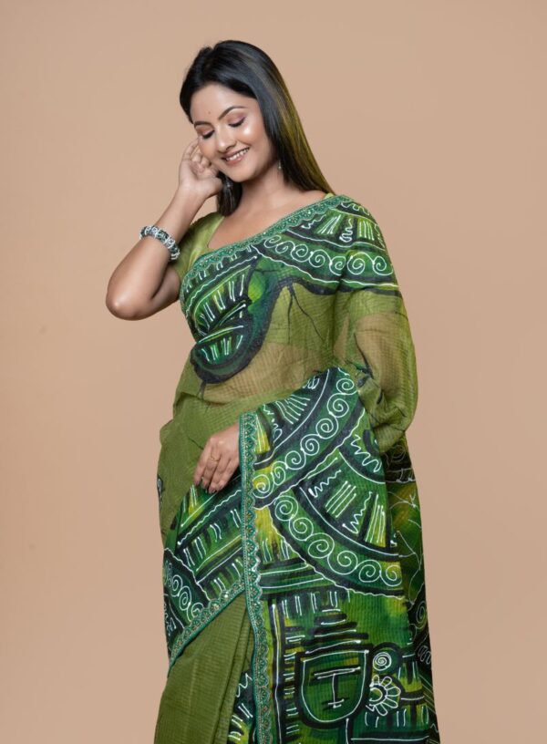Kota Silk with Kalamkari Hand Painting- Green