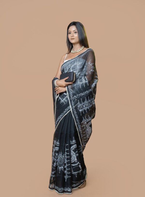 Kota Silk with Kalamkari Hand Painting- Black