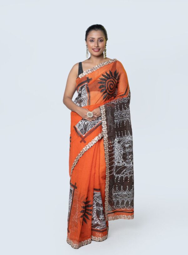 Kota Silk with Kalamkari Hand Painting- Orange