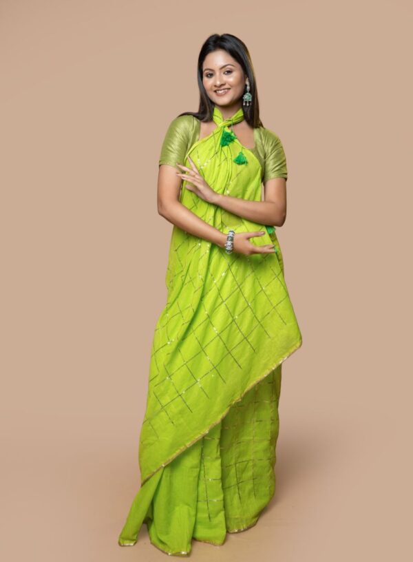 Mul Cotton with Sequence Work- Lime Green