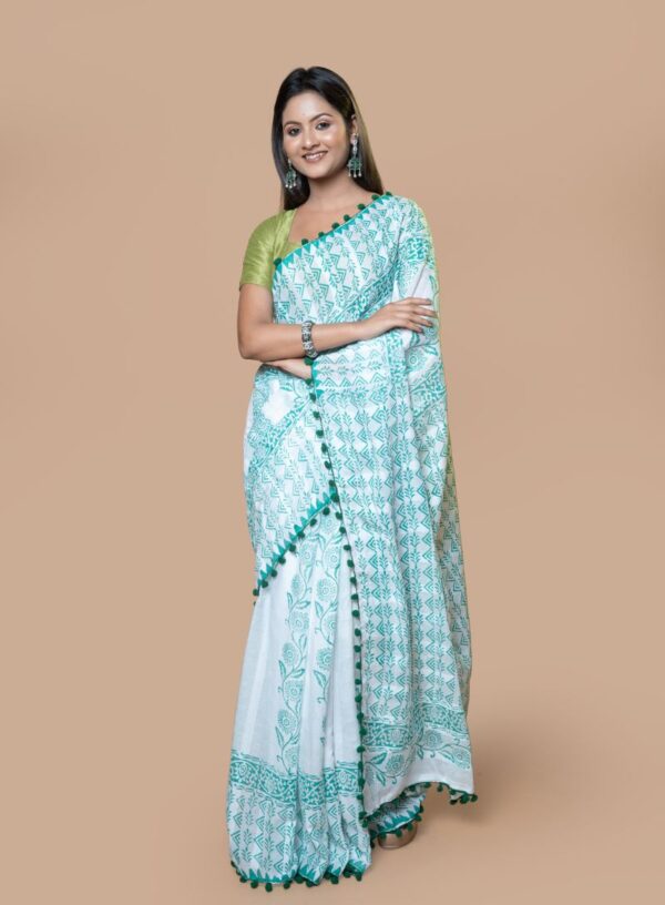 Pure Cotton with Block Print- Green