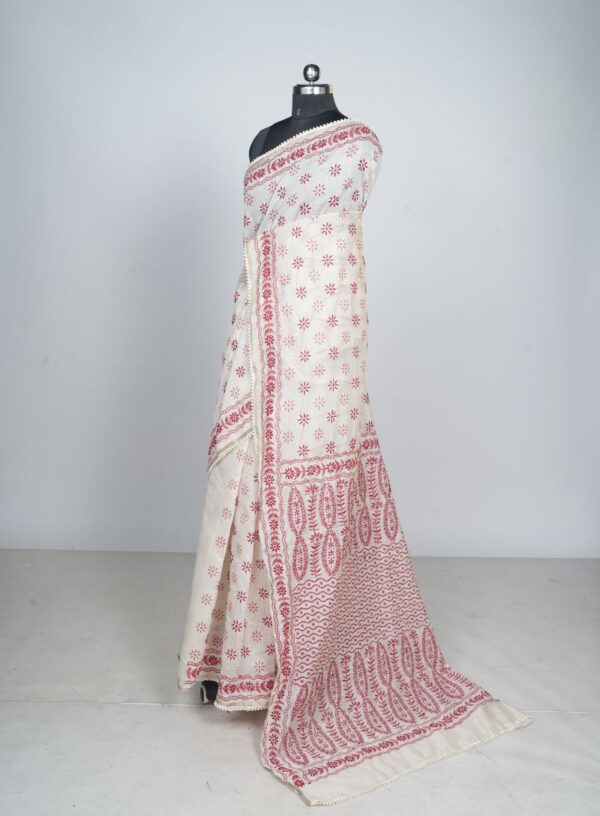 Handloom Tussar Silk with Lambani work in Melody Pink