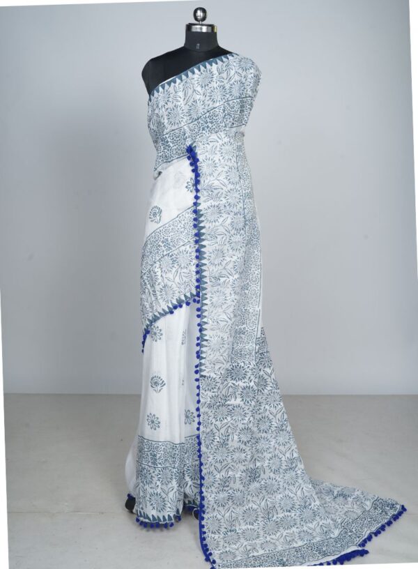 Pure Cotton with Block Print- Greyish Blue