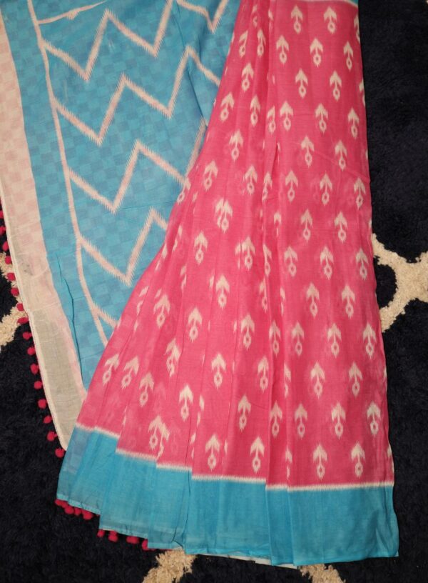 Pure Cotton with Ikkat Print- Pink & Blue