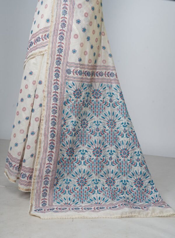 Handloom Tussar Silk with Lambani work in Blue & Pink