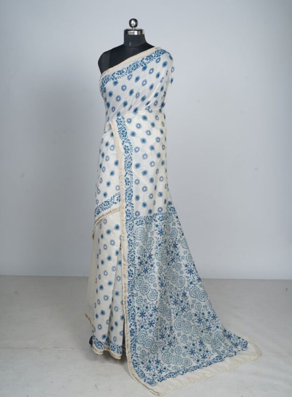 Handloom Tussar Silk with Lambani work in Bahama Blue