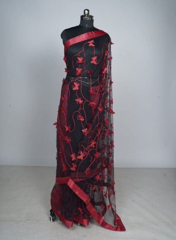 Georgette Butterfly Red & Black Saree