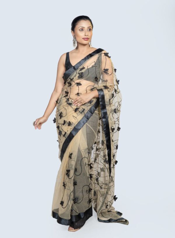 Georgette Butterfly Beige & Black Saree
