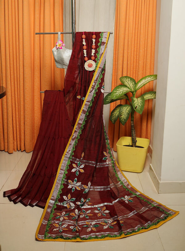 Handloom Silk with Applique work Classic Maroon