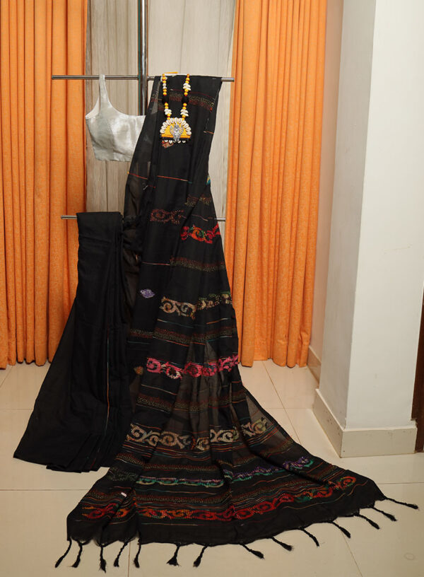 Khadi Cotton with Kantha Applique Black