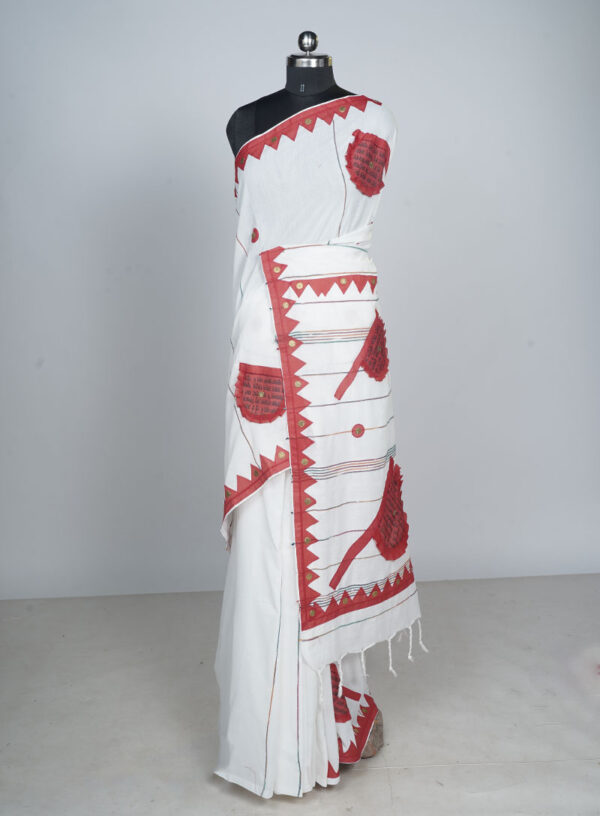 Khadi Cotton with Pankha Applique & Sequins work White & Red